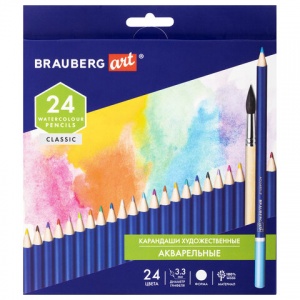 Карандаши акварельные художественные 24 цвета Brauberg Art Classic (L=175мм, d=3,3мм, круглые) 2 уп. (181530)