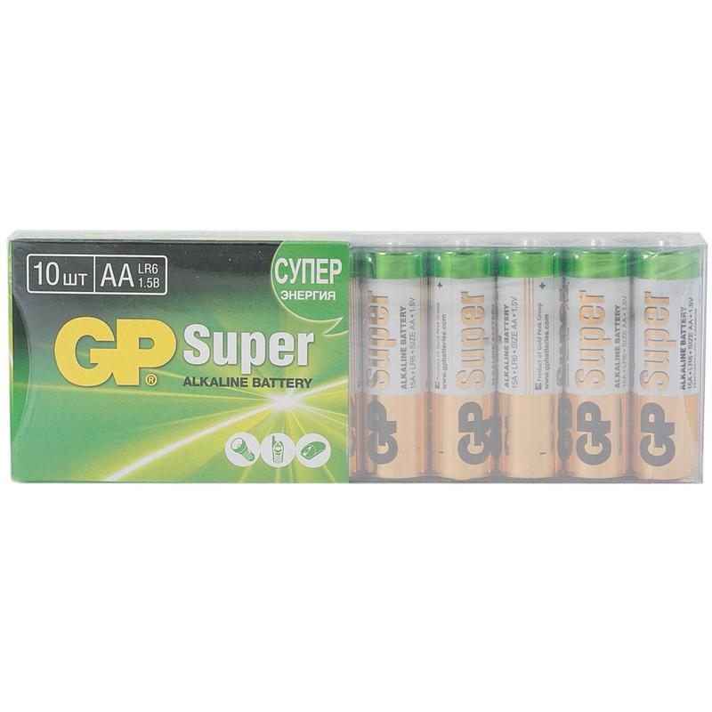 Батарейка GP Super AA/LR06 (1.5 В) алкалиновая (блистер, 10шт.) (15A-B10), 10 уп.