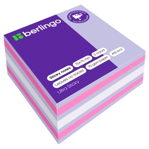 Стикеры (самоклеящийся блок) Berlingo Ultra Sticky, 75x75мм, 3 цвета, 1 блок 450 листов (LSn_40201)