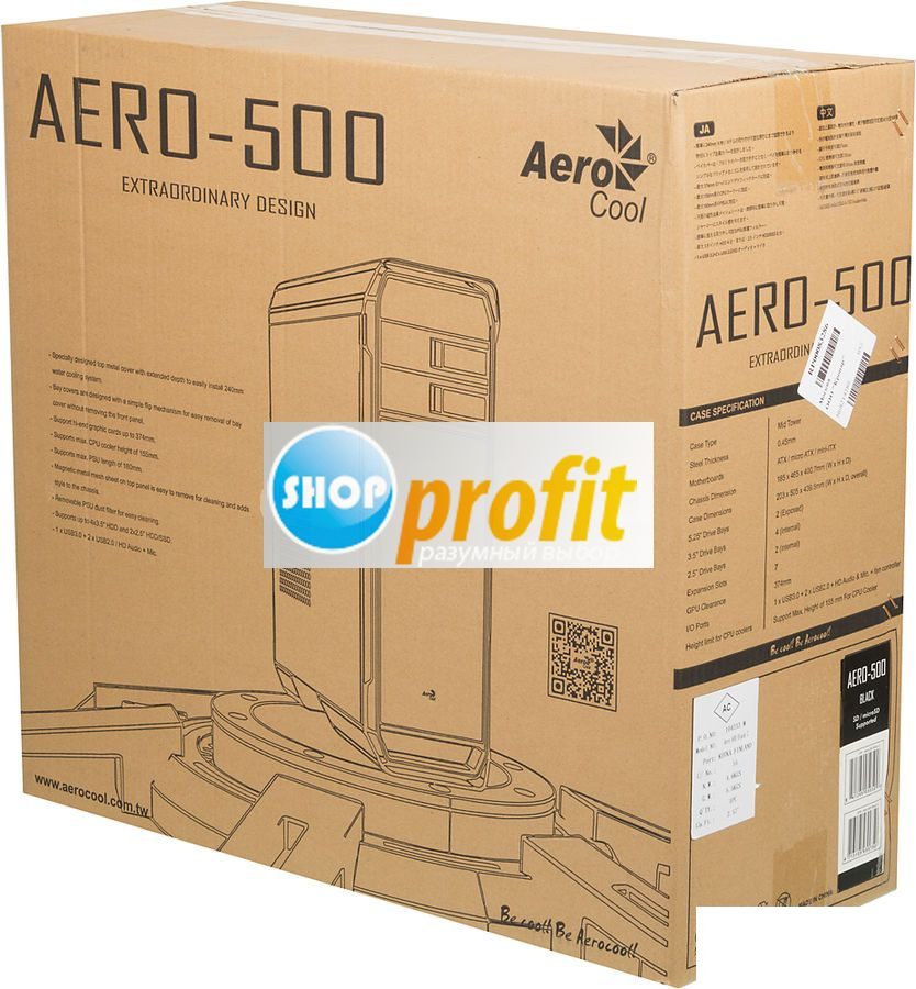Корпус Aerocool AERO-500, Midi-Tower, без БП, черный (4713105955750)
