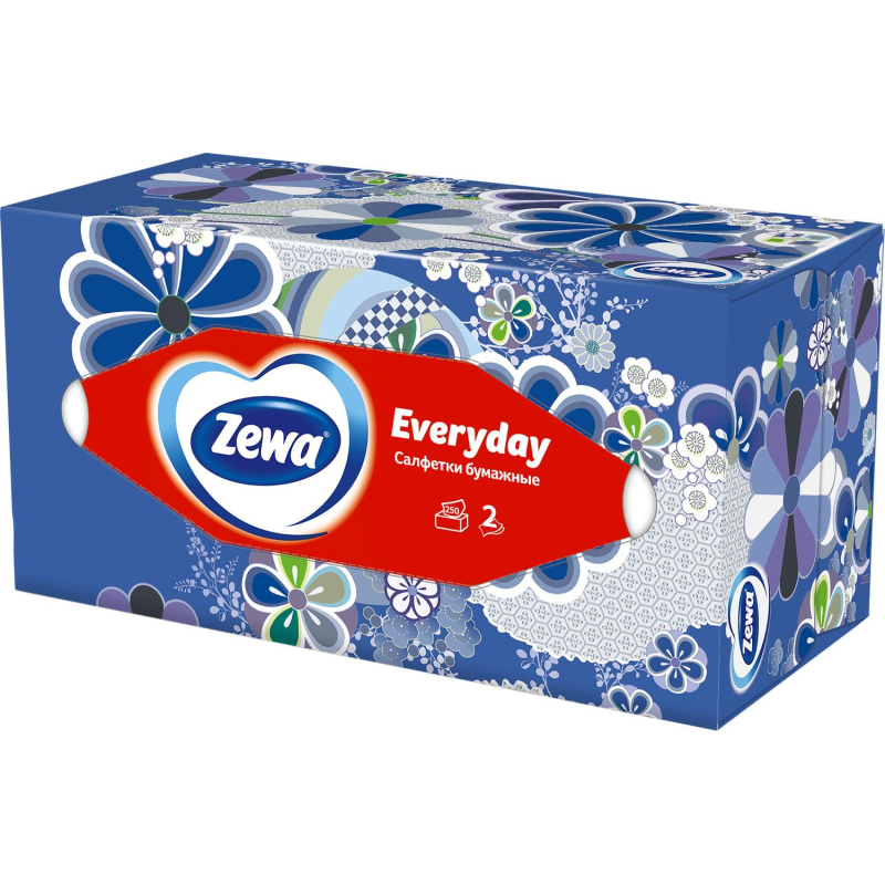 Салфетки косметические 20х20.5см, 2-слойные Zewa Everyday, белые, 250шт. (8679)