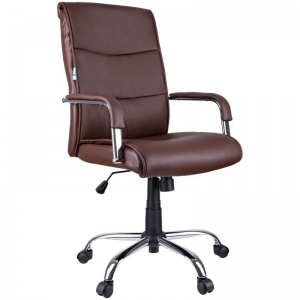 Кресло руководителя Helmi HL-E03 "Accept", экокожа коричневая, хром (274818)