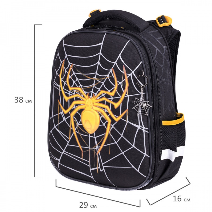 Ранец школьный Brauberg Premium, 2 отделения, с брелком, &quot;Venomous spider&quot;, 3D панель, 38х29х16см (271355)