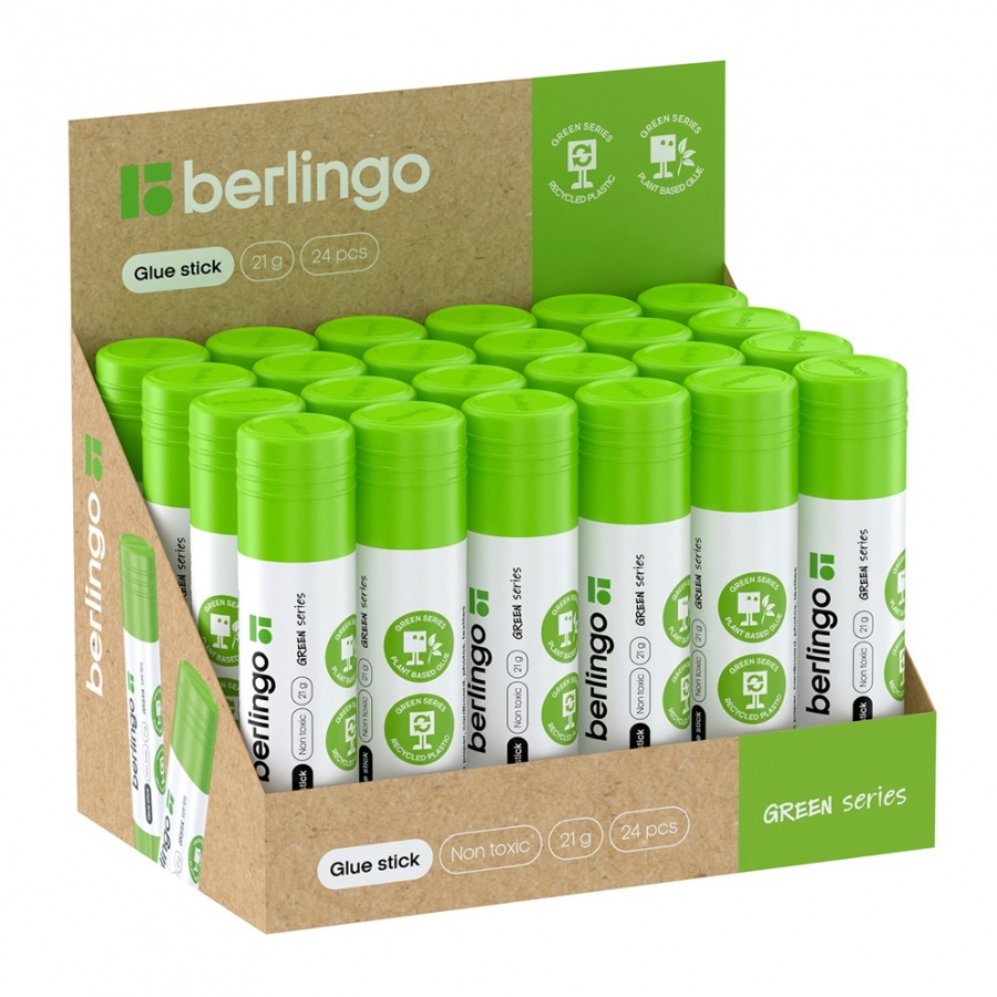 Клей-карандаш Berlingo Green Series, 21г, растительные компоненты (крахмал), 24шт. (FPp_21200)