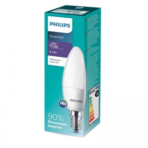 Лампа светодиодная Philips (4Вт, E14, свеча) нейтральный белый, 1шт.