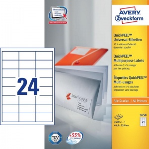 Этикетки самоклеящиеся Avery Zweckform Z3658 (64.6x33.8мм, белые, 24шт. на листе А4, 100 листов)