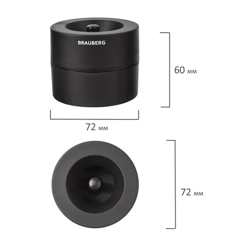 Скрепочница магнитная закрытая Brauberg (пластик, бочонок) + 30 скрепок, черная (225191), 12 уп.