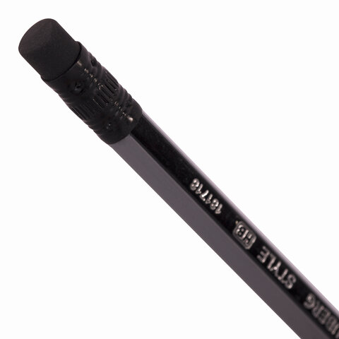Набор чернографитных (простых) карандашей Brauberg Style (НВ, с ластиком, корпус черно-серый) 4шт., 12 уп. (181718)