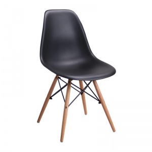 Стул для столовых "Eames", пластик черный, металл, деревянные ножки, 1шт.