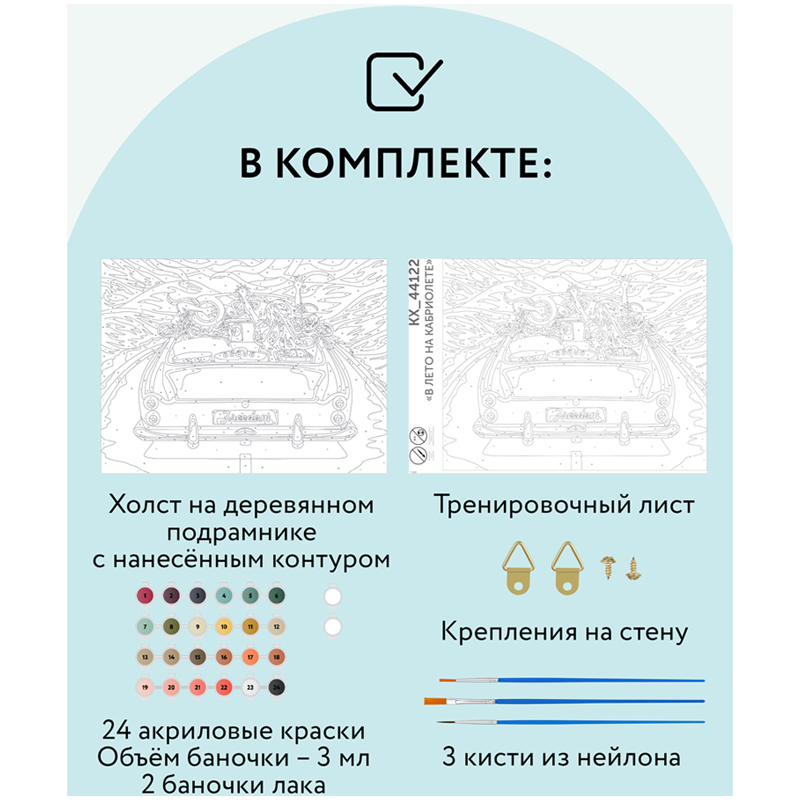 Картина по номерам на холсте Три Совы &quot;В лето на кабриолете&quot;, 30x40, с акриловыми красками и кистями (КХ_44122)