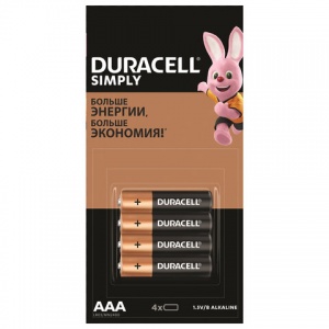 Батарейка Duracell Simply AAA/LR03 (1.5 В) алкалиновая (блистер, 4шт.) (5009140)