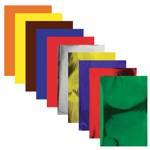 Бумага цветная мелованная самоклеящаяся Юнландия (10 листов, 5 цветов + 5 зеркальных, А4) (129285)