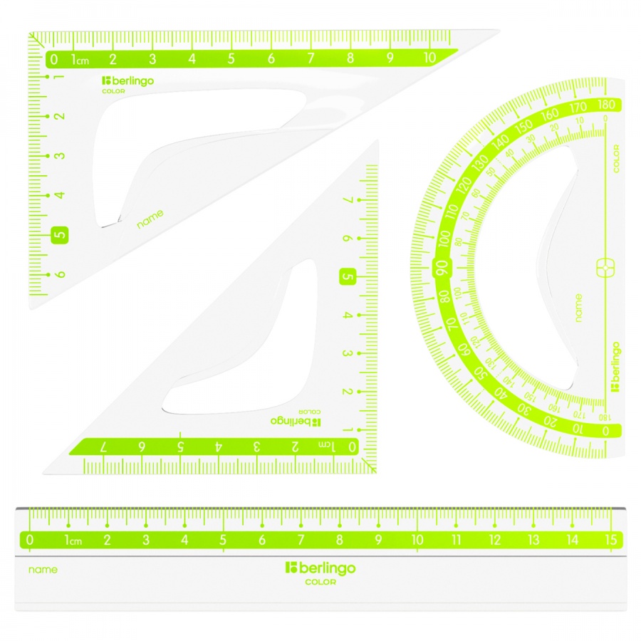 Набор чертежный малый Berlingo Color Zone (треугольники 2шт., линейка 15см, транспортир) прозрачный (RS_30104)