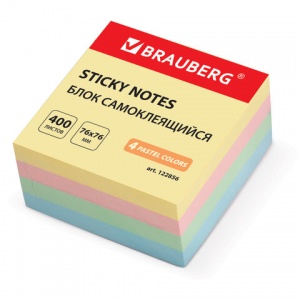 Стикеры (самоклеящийся блок) Brauberg, 76x76мм, 4 цвета, 400 листов (122856), 12 уп.
