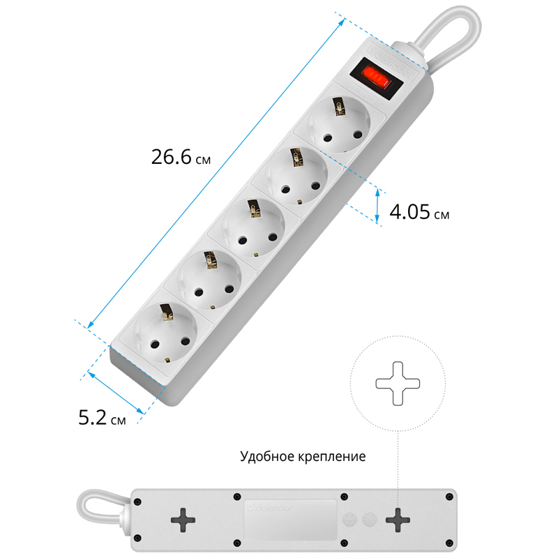 Сетевой фильтр Defender ES, 5 розеток, 5м, белый (99483)