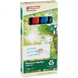 Набор маркеров для флипчартов Edding 32 Ecoline (скошенный наконечник, 1-5мм, 4 цвета)