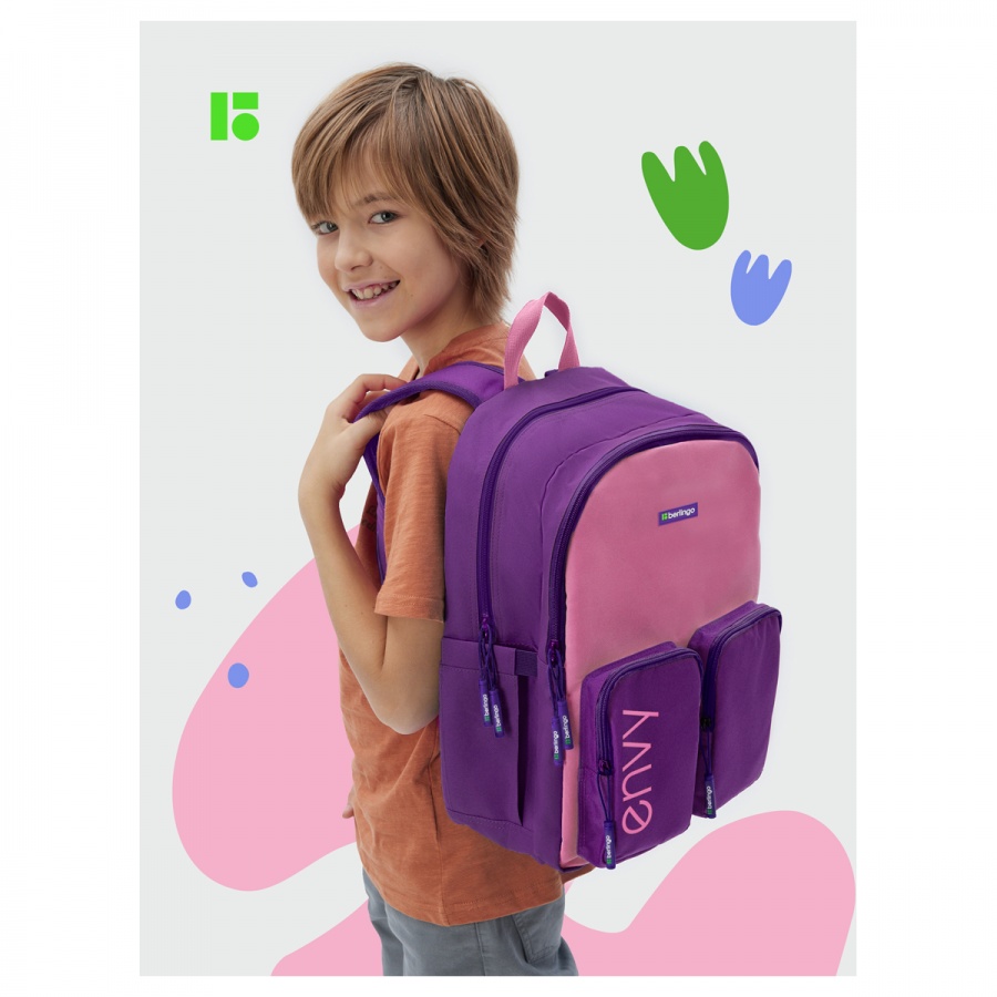 Рюкзак школьный Berlingo &quot;Envy&quot; 2 отделения, 4 кармана, уплотненная спинка, 39x28x17см, розовый (RU09192)