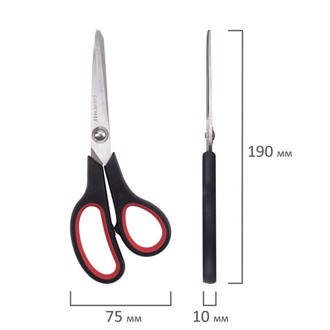 Ножницы Офисмаг Soft Grip 190мм, асимметричные ручки, остроконечные, черно-красные (236456)