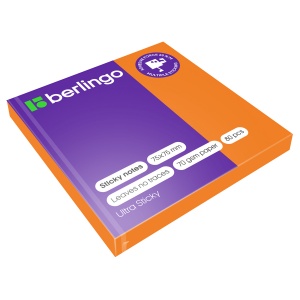 Стикеры (самоклеящийся блок) Berlingo Ultra Sticky, 75x75мм, оранжевый неон, 80 листов (LSn_39204)