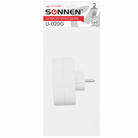 Сетевой разветвитель Sonnen U-020G, 2 розетки, с заземлением, 16А (511442)