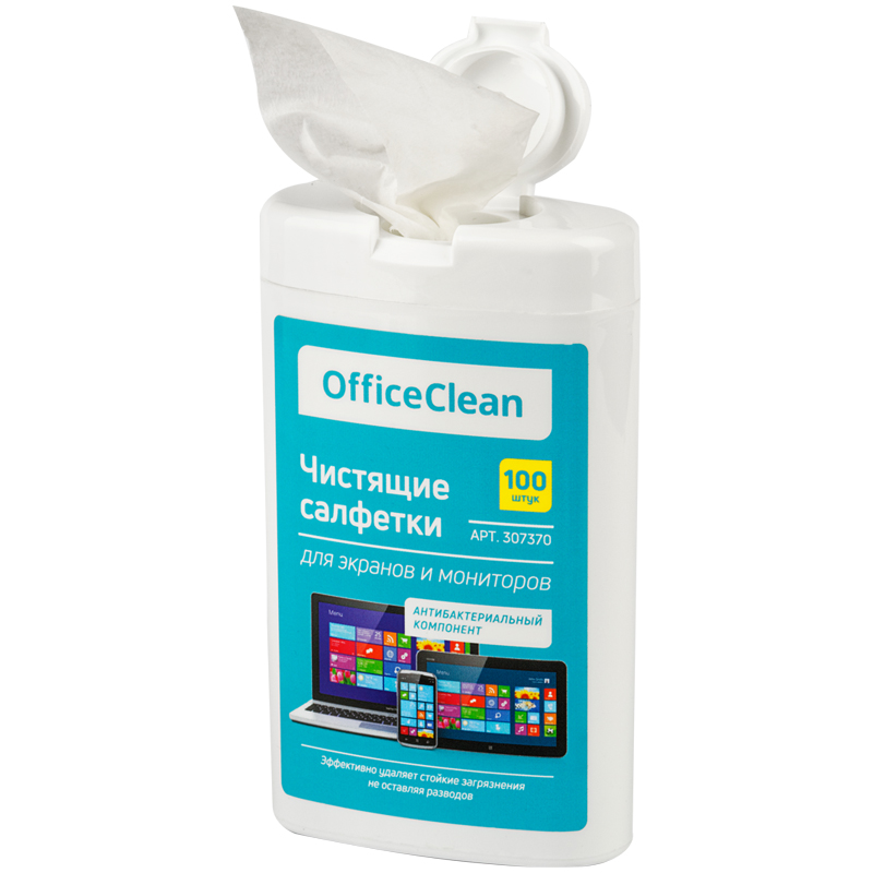 Салфетки чистящие влажные OfficeClean, для экранов и мониторов, плоская туба, 100шт. (307370), 24 уп.