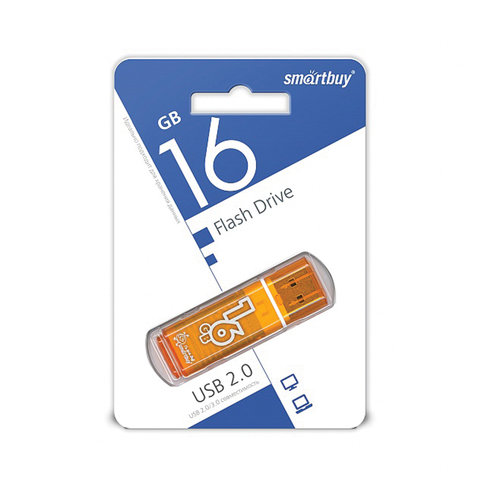 Флэш-диск USB 16Gb SmartBuy Glossy, USB2.0, оранжевый (SB16GbGS-Or)