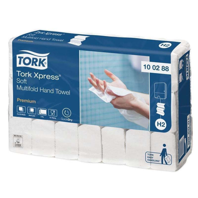 Полотенца бумажные для держателя 2-слойные Tork Н2 Premium Xpress Multifold, листовые М-сложения, 21 пачка по 110 листов (100288)