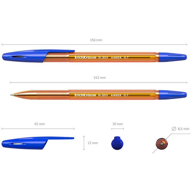 Ручка шариковая Erich Krause R-301 Amber (0.35мм, синий цвет чернил) 50шт. (31058)