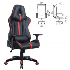 Кресло игровое Brabix "GT Carbon GM-120", две подушки, экокожа черная/красная, пластик (531931)