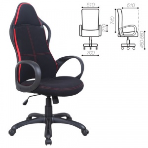 Кресло руководителя Brabix Force EX-516, ткань черная/вставки красные, пластик черный (531571)