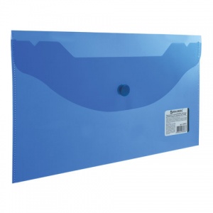 Папка-конверт на кнопке Brauberg (евро, 250х135мм, 150мкм, пластик) прозрачная синяя (224031), 10шт.