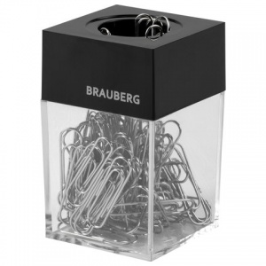 Скрепочница магнитная закрытая Brauberg (пластик) + скрепки никелир. 100 уп., прозрачная/черная крышка (228400), 12 уп.