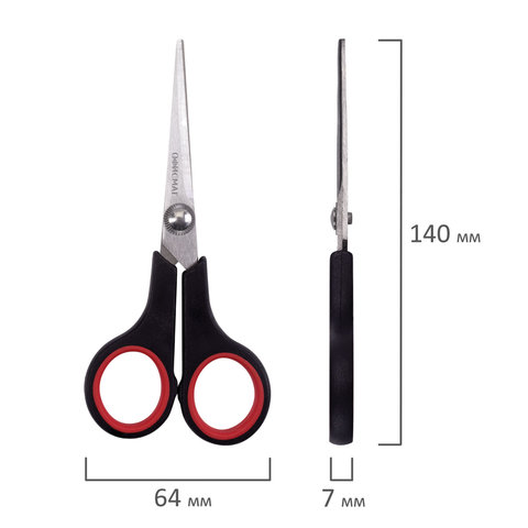 Ножницы Офисмаг Soft Grip 140мм, симметричные ручки, остроконечные, черно-красные (236454)