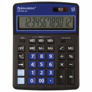 Калькулятор настольный Brauberg Extra-12-BKBU (12-разрядный) черно-синий (250472)