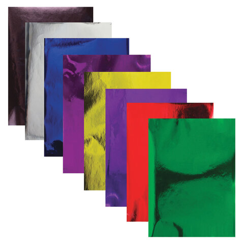 Картон цветной зеркальный Остров Сокровищ (8 листов 8 цветов, А4, 180 г/м2) (129879), 50 уп.