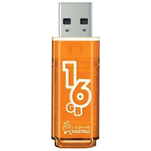 Флэш-диск USB 16Gb SmartBuy Glossy, USB2.0, оранжевый (SB16GbGS-Or)
