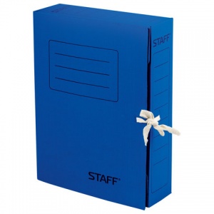Папка архивная с завязками Staff (А4, корешок 75мм, до 700л., 2 завязки, картон) синяя (128870), 20шт.