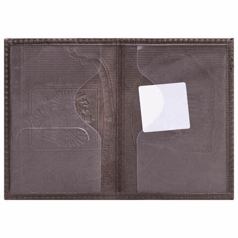 Обложка для паспорта Brauberg, натуральная кожа гладкая, тиснение &quot;Герб&quot;, горизонтальная, коричневая