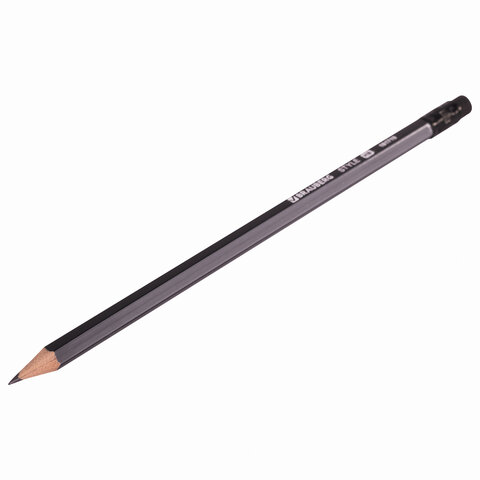 Набор чернографитных (простых) карандашей Brauberg Style (НВ, с ластиком, корпус черно-серый) 4шт., 12 уп. (181718)