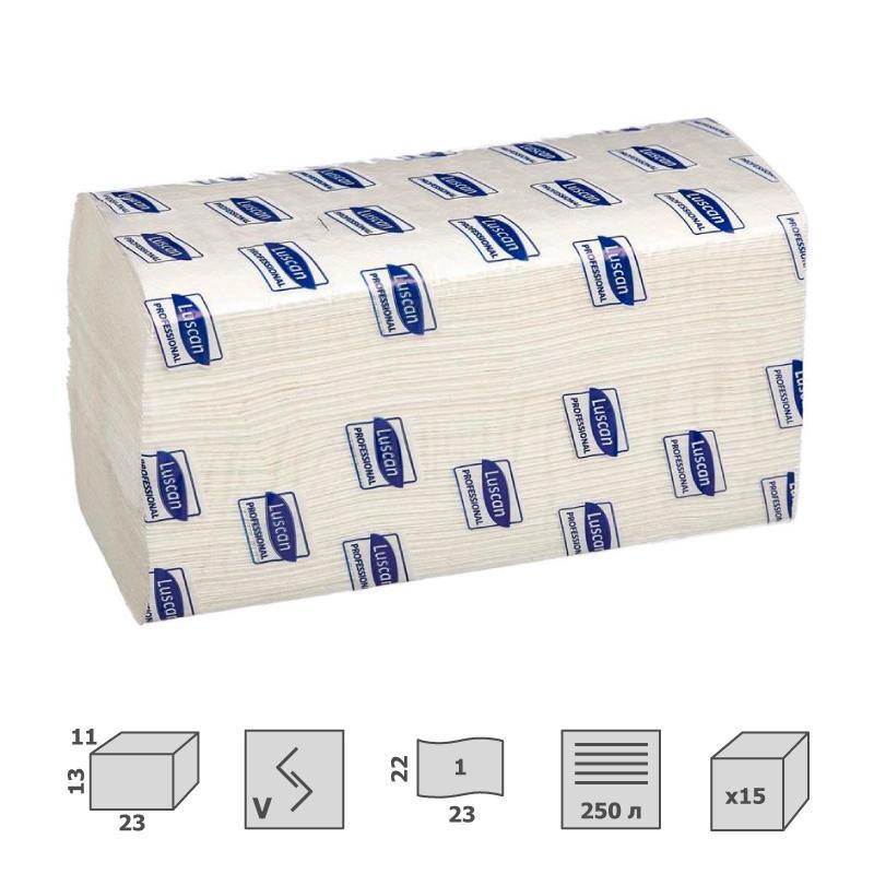 Полотенца бумажные для держателя 1-слойные Luscan Professional, листовые V(ZZ)-сложения, 15 пачек по 250 листов