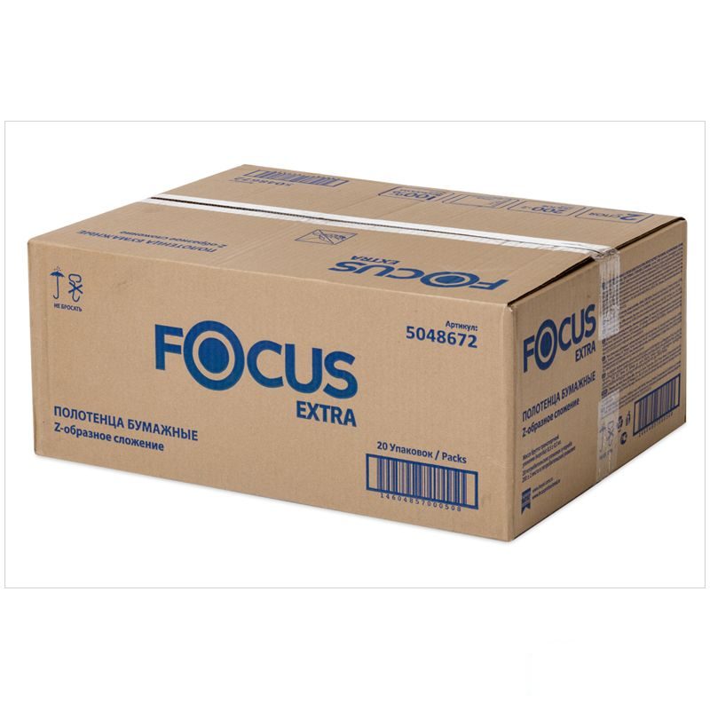 Полотенца бумажные для держателя 2-слойные Focus H2 Extra, листовые Z-сложения, 12 пачек по 200 листов (5048672)