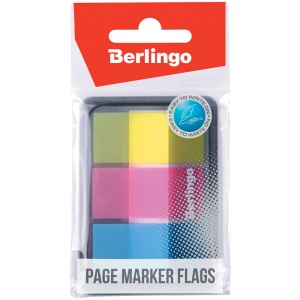 Клейкие закладки пластиковые Berlingo, 3 цвета неон по 20л., 45х20мм, в диспенсере (LSz_45201)