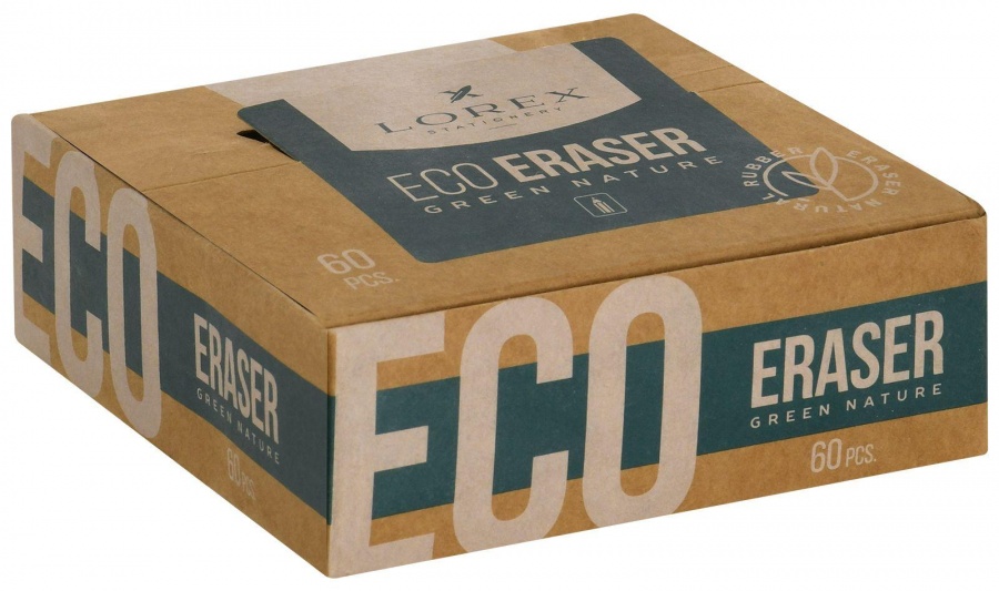 Ластик Lorex Eco Green Nature, каучук, 31х21х8мм, белый, M, прямоугольный, 60шт.