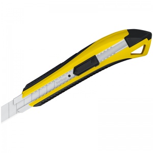 Нож канцелярский 18мм Berlingo Razzor 300, auto-lock, металл. направл., мягкие вставки, желтый, европодвес (BM4132_b), 10шт.