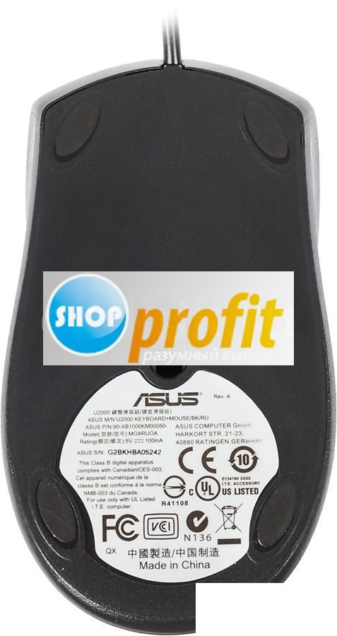 Набор клавиатура+мышь Asus U2000, проводной, USB, черный (90-XB1000KM00050)