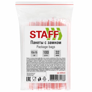 Пакет с замком Zip-lock Staff ПВД, 10х15см, 32мкм, 100шт. (608165)