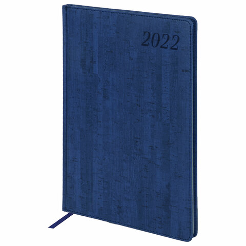 Еженедельник датированный на 2022 год А4 Brauberg Wood (64 листа) обложка кожзам под дерево, синий (112861)