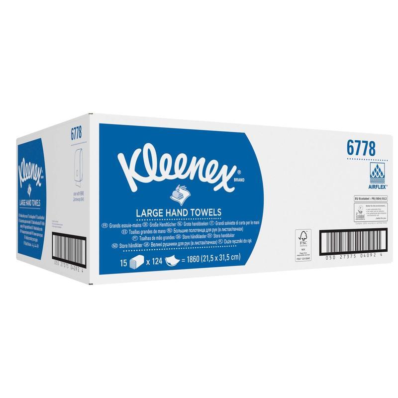 Полотенца бумажные для держателя 2-слойные Kimberly-Clark Kleenex Ultra, листовые Z-сложения, 15 пачек по 124 листа (6778)