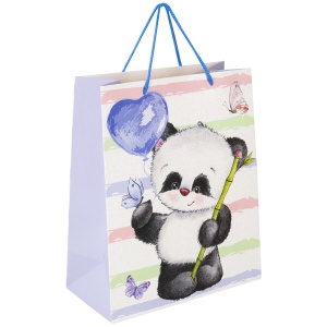 Пакет подарочный 26,5x12,7x33см Золотая Сказка "Lovely Panda", глиттер, белый с голубым, (608241), 12шт.