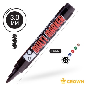 Маркер перманентный (нестираемый) Crown Multi Marker (3мм, круглый наконечник, черный) (CPM-800)